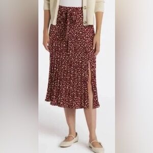 Skies Are Blue Saige Pleated Midi Skirt Burgundy Elastic Waist XL NWT